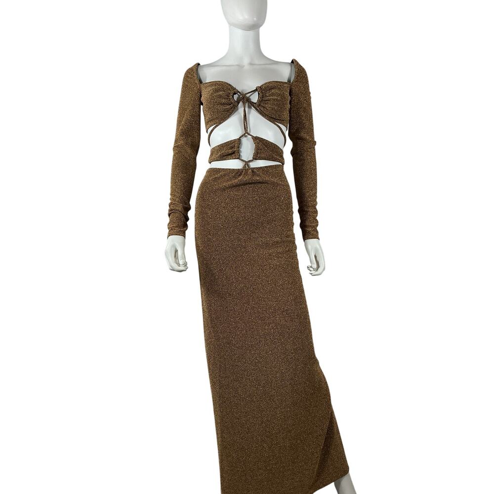 Michael Costello x Revolve 'Nyura' Gold Nylon Gown Size S - Picture 2 of 4